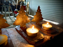 Load image into Gallery viewer, Christmas Tree Tea Light Sculpture - with copper ornaments