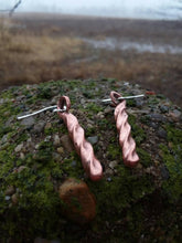Load image into Gallery viewer, Hand forged twisted copper earrings with sterling silver hooks