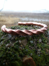Load image into Gallery viewer, Hand forged twisted copper cuff bracelet with matching forged twisted copper earrings with sterling silver hooks