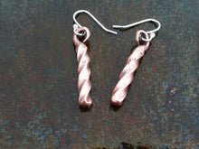Load image into Gallery viewer, Hand forged twisted copper earrings with sterling silver hooks