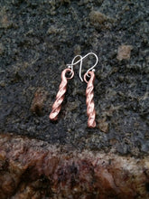 Load image into Gallery viewer, Hand forged twisted copper earrings with sterling silver hooks