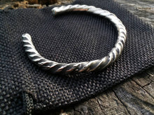 Load image into Gallery viewer, Hand forged twisted stainless steel cuff bracelet