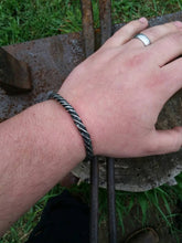 Load image into Gallery viewer, Hand forged twisted stainless steel cuff bracelet