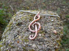 Load image into Gallery viewer, Treble clef music note hand forged copper necklace