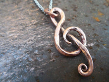 Load image into Gallery viewer, Treble clef music note hand forged copper necklace