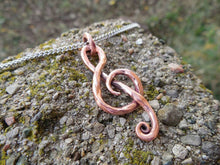 Load image into Gallery viewer, Treble clef music note hand forged copper necklace