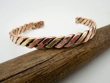 Load image into Gallery viewer, Hand forged twisted copper and brass wire cuff bracelet