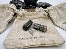 Load image into Gallery viewer, Hand forged stainless steel hexagon 6 sided dice, set of two dice, one silver and one black