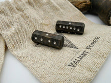 Load image into Gallery viewer, Hand forged stainless steel hexagon 6 sided dice, set of two black dice