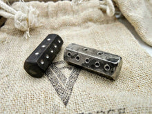 Load image into Gallery viewer, Hand forged stainless steel hexagon 6 sided dice, set of two dice, one silver and one black