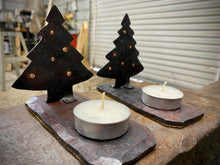 Load image into Gallery viewer, Christmas Tree Tea Light Sculpture - with copper ornaments
