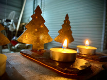 Load image into Gallery viewer, Christmas Tree Tea Light Sculpture - with copper ornaments
