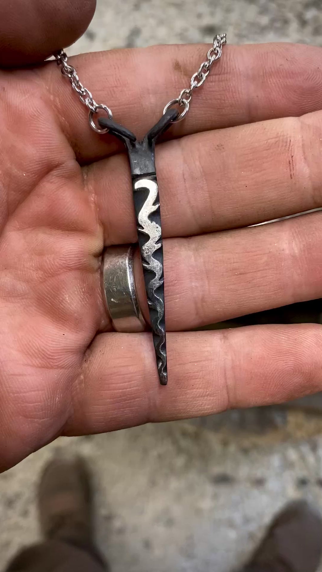Forged stainless steel necklace with filework
