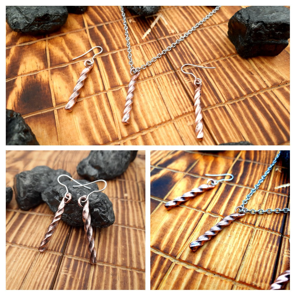 Twisted copper earring and necklace jewelry set