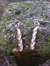 Load image into Gallery viewer, Hand forged twisted copper earrings with sterling silver hooks
