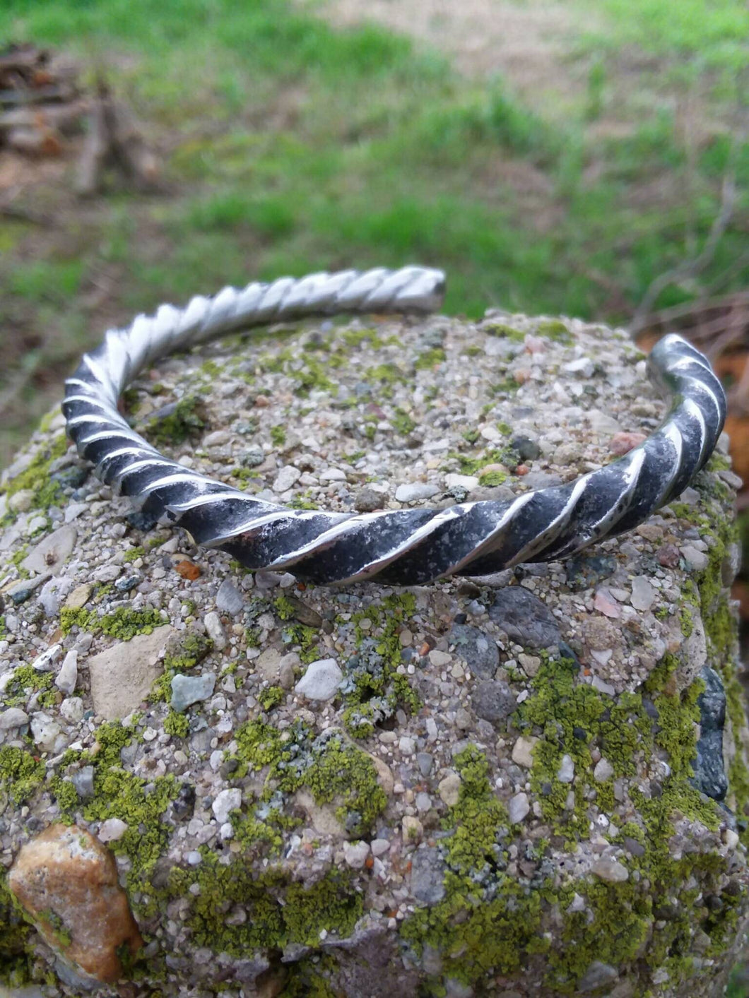 Hand forged twisted stainless steel cuff bracelet