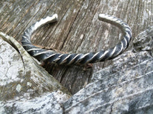 Load image into Gallery viewer, Hand forged twisted stainless steel cuff bracelet
