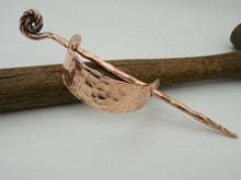 Load image into Gallery viewer, Hand forged hammered copper fiddlehead hair barrette
